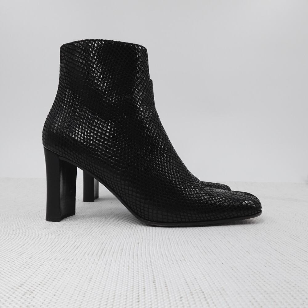 Paloma Leather‎ Ankle Boots Womens 7.5 M Black Snakeskin Print Glossy Versatile